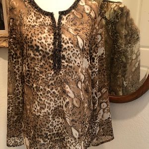 NWOT Sara Studio beaded animal print tunic